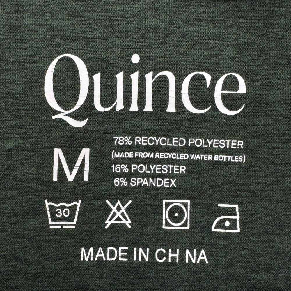 Quince T-Shirt Mens M Green Recycled Polyester Blend Short Sleeve Crew Neck - Picture 3 of 9